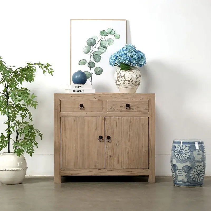 Two Drawers Cabinet Weathered Natural Solid Pine