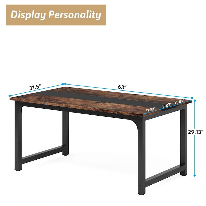 63 Inches Industrial Dining Table, Modern Kitchen Table - 63 L x 31.5 W x 29.13 H