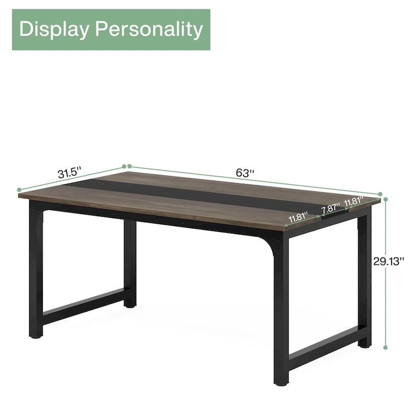 63 Inches Industrial Dining Table, Modern Kitchen Table - 63 L x 31.5 W x 29.13 H