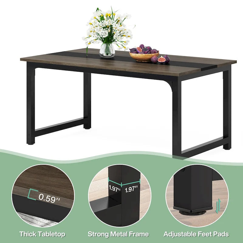 63 Inches Industrial Dining Table, Modern Kitchen Table - 63 L x 31.5 W x 29.13 H