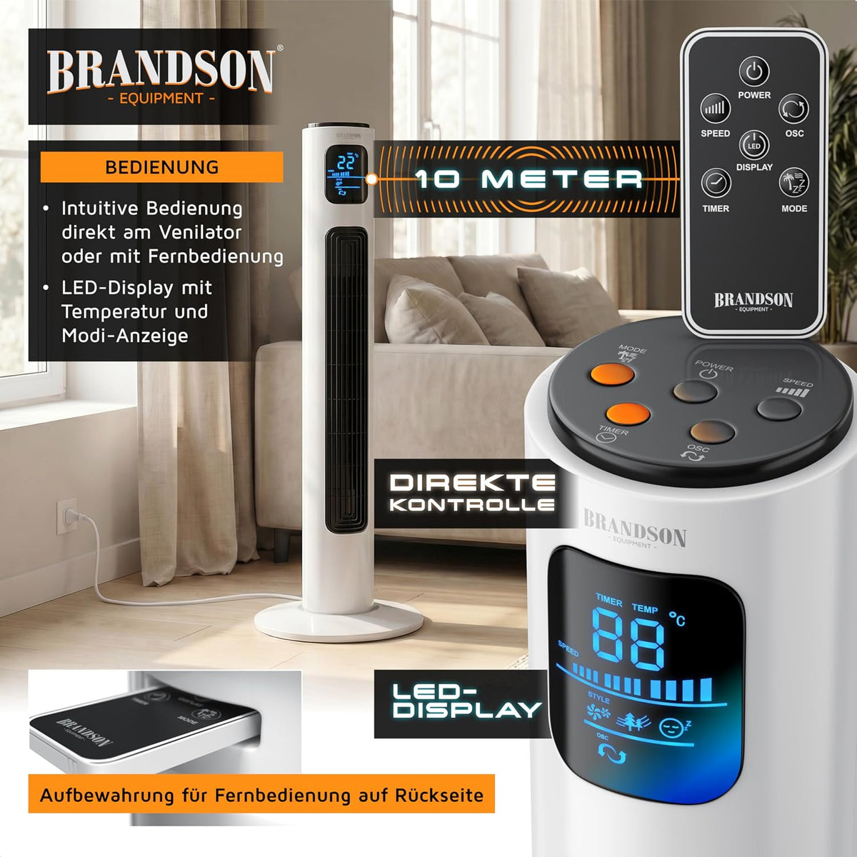 Brandson - Turmventilator mit Fernbedienung 96 cm - Preisträ – Draufsicht 6/13