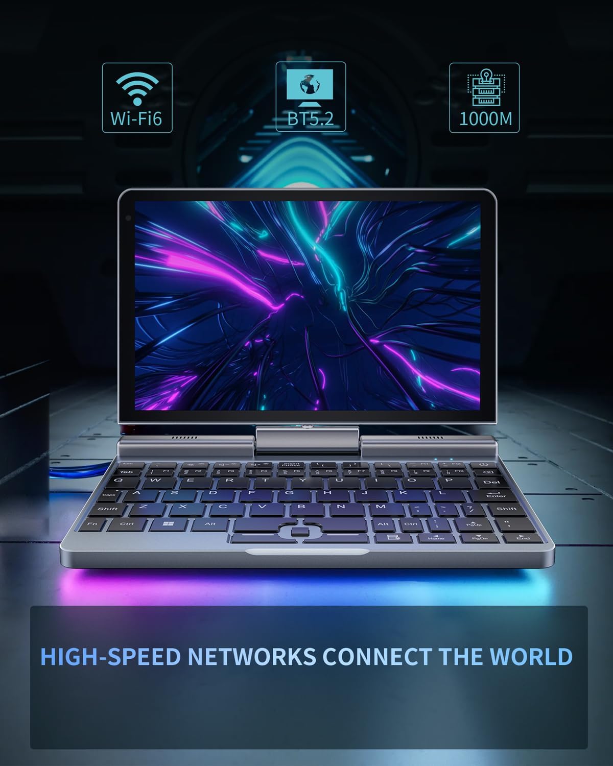 8 inch 2-in-1 mini laptop – zijpoorten USB-C en HDMI