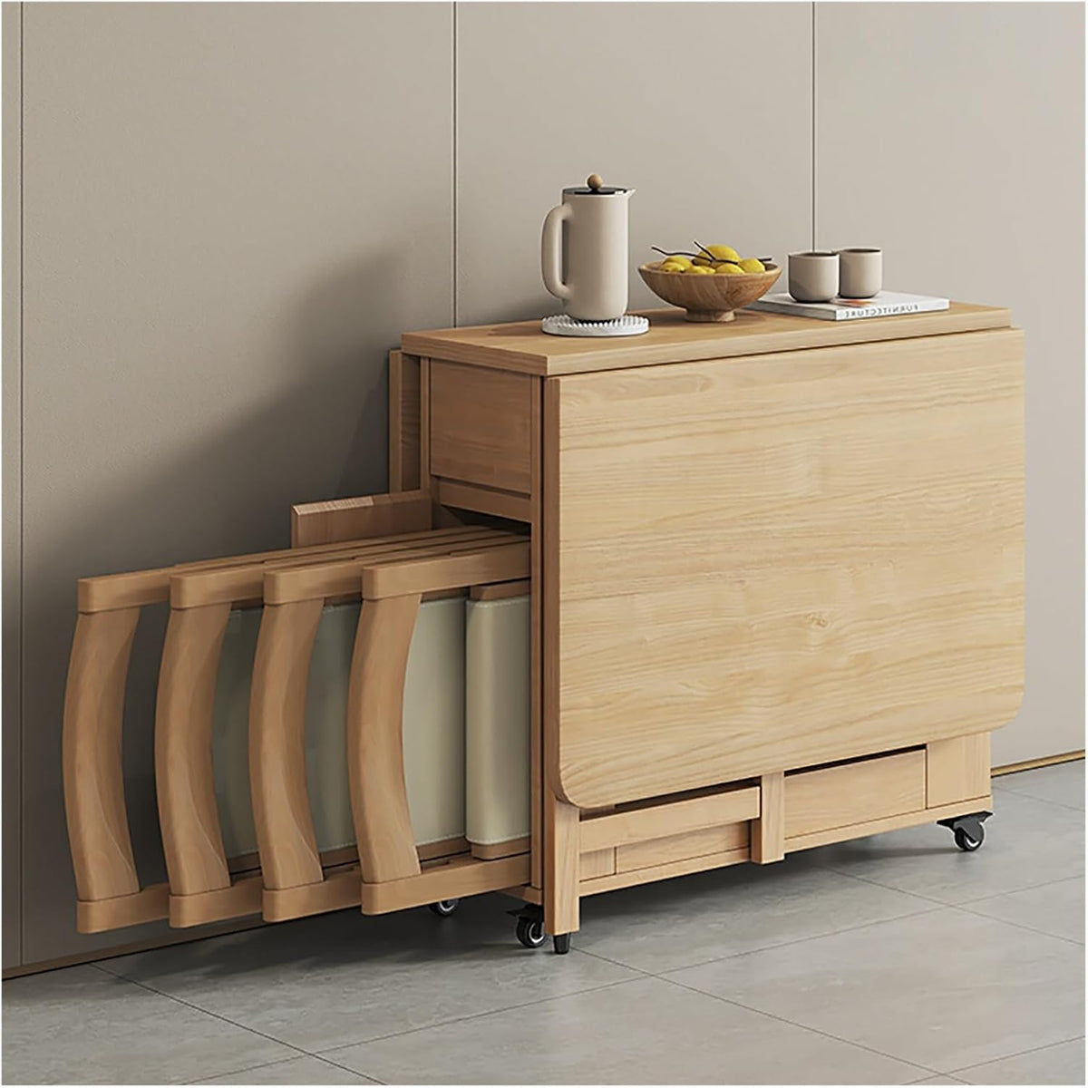 Opklapbare houten eettafel – Complete set eettafel met 4 stoelen
