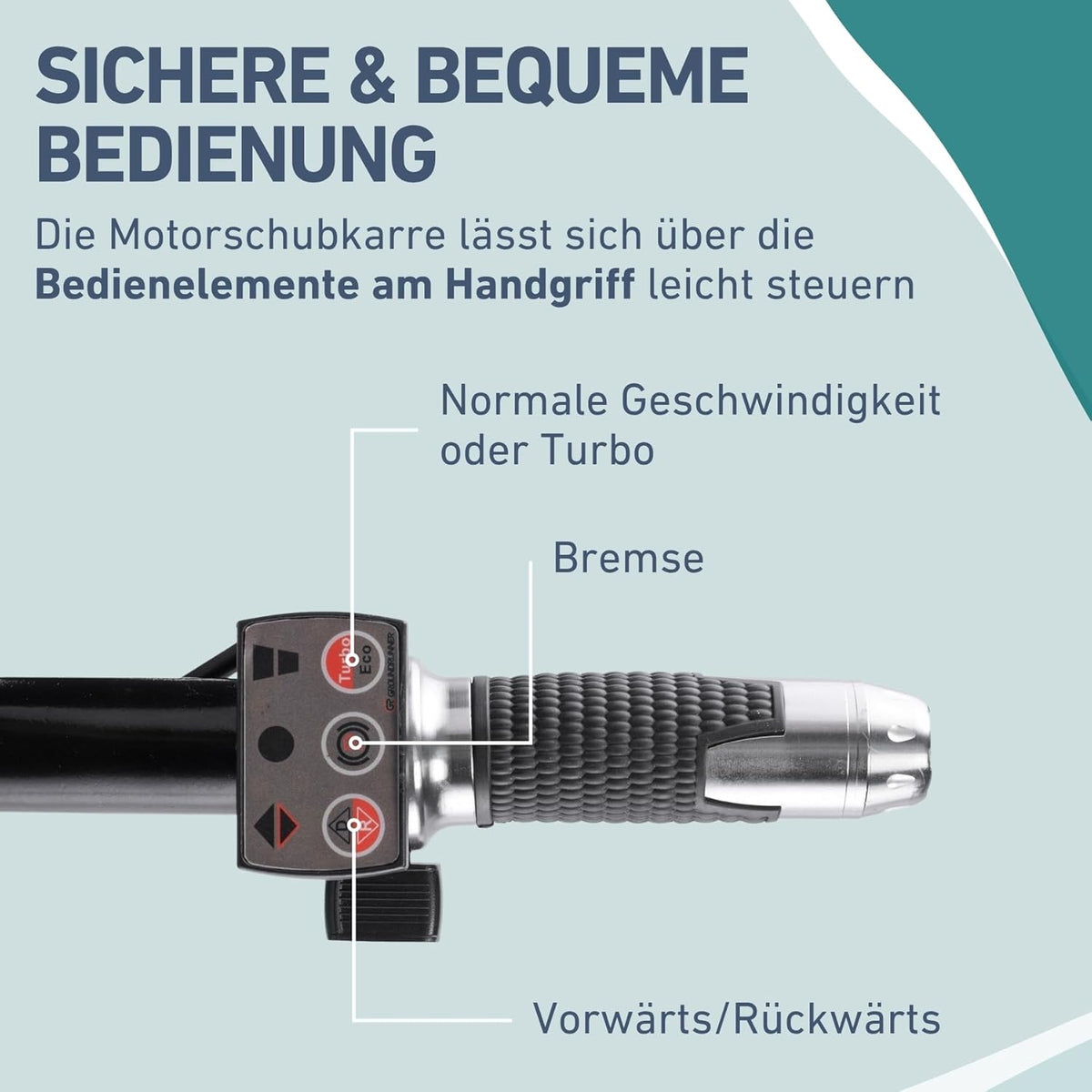 Elektrische Schubkarre mit Akku I 100L Mulde I 260kg Traglas – Frontalansicht 4/9