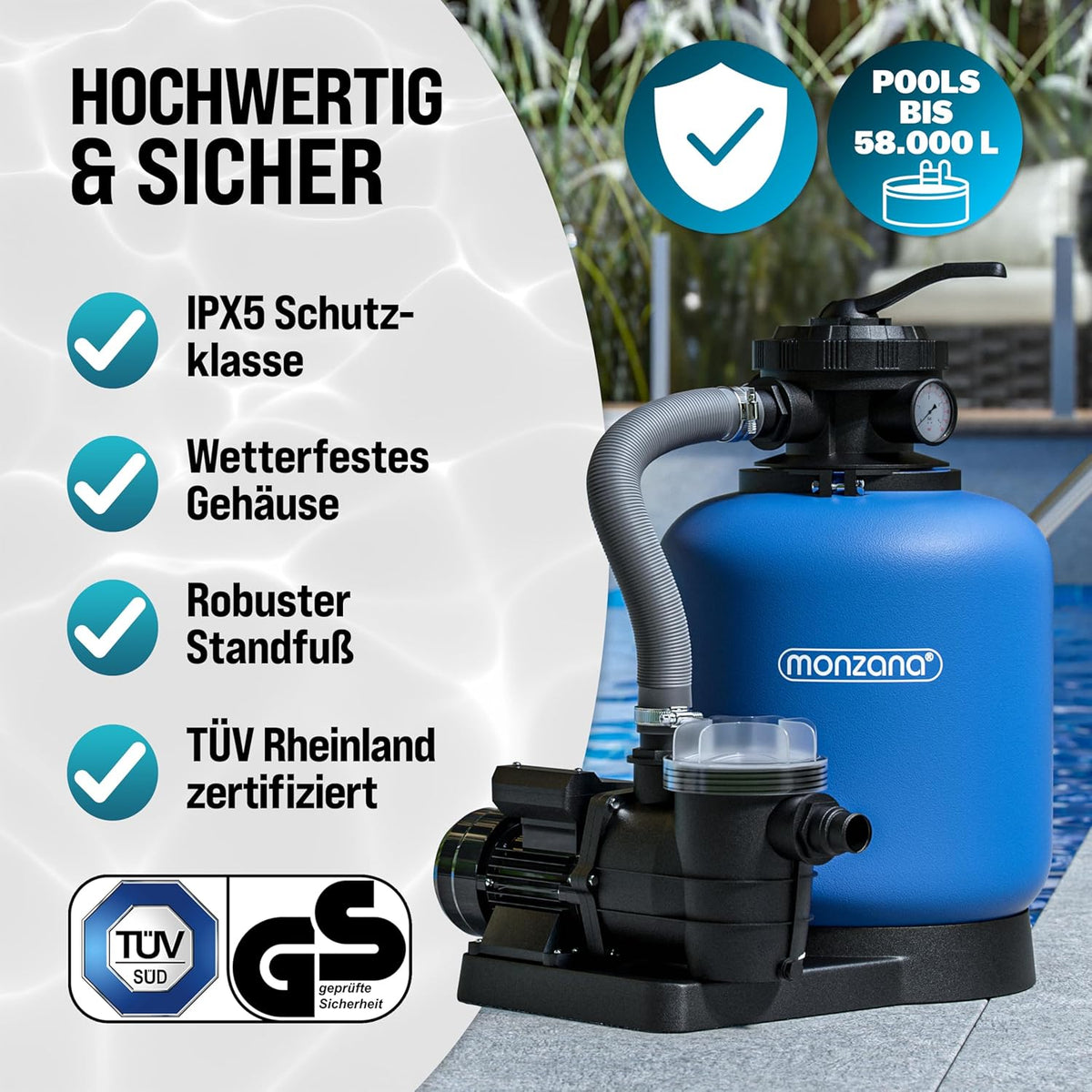 Monzana Sandfilteranlage SF110K – Seitenansicht