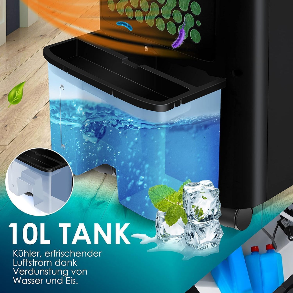 10-Liter Wassertank zum Befüllen geöffnet