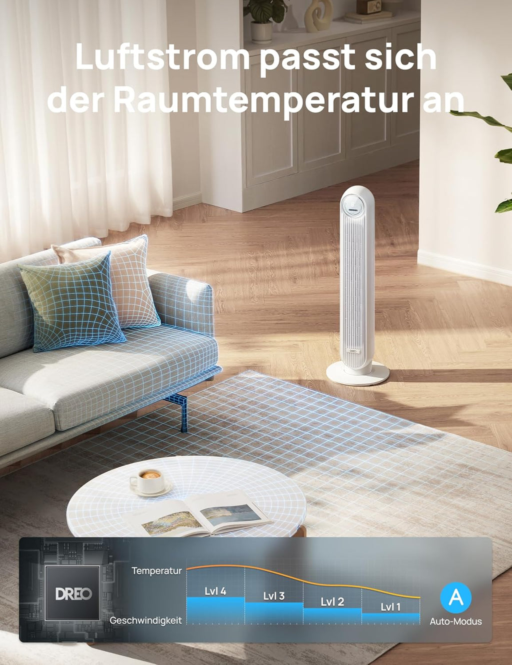 Dreo Smart 20dB Leiser Turmventilator – Frontalansicht 4/8