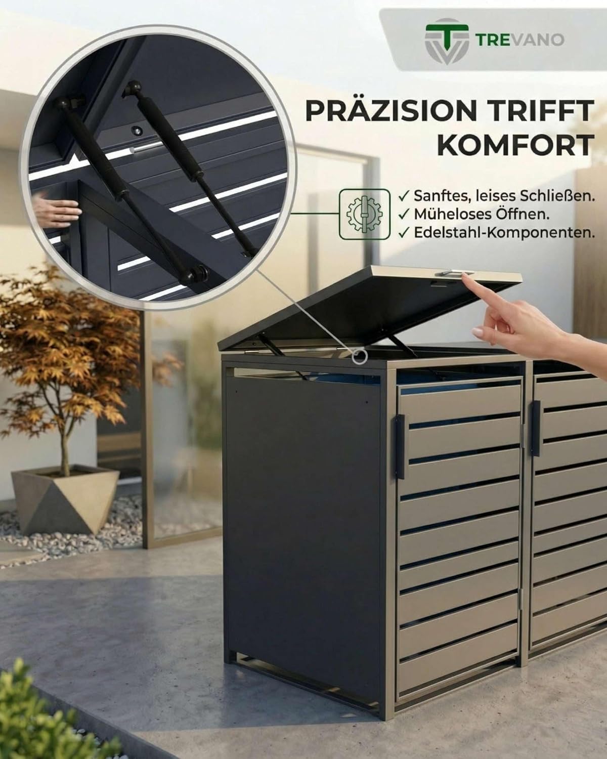 Produktbild: TREVANO Mülltonnenbox 3er 240l - Mülltonnenverkleidung 3 Ton – Seitenansicht