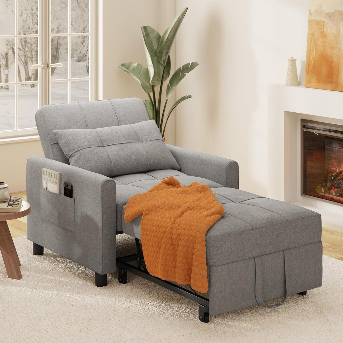 Xbro AR24 fauteuil-slaapbank lichtgrijs - uitgeklapt als plat bed