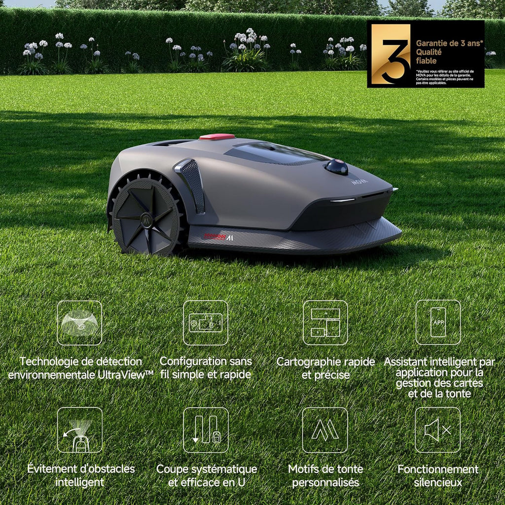 MOVA 600 Robot Tondeuse Installation sans Fil, cartographie 3D-LiDAR jusqu'à 600 m2, évitement Intelligent des Obstacles. Contr?le Via App, Coupe en U, Silencieux, alertes de sécurité.