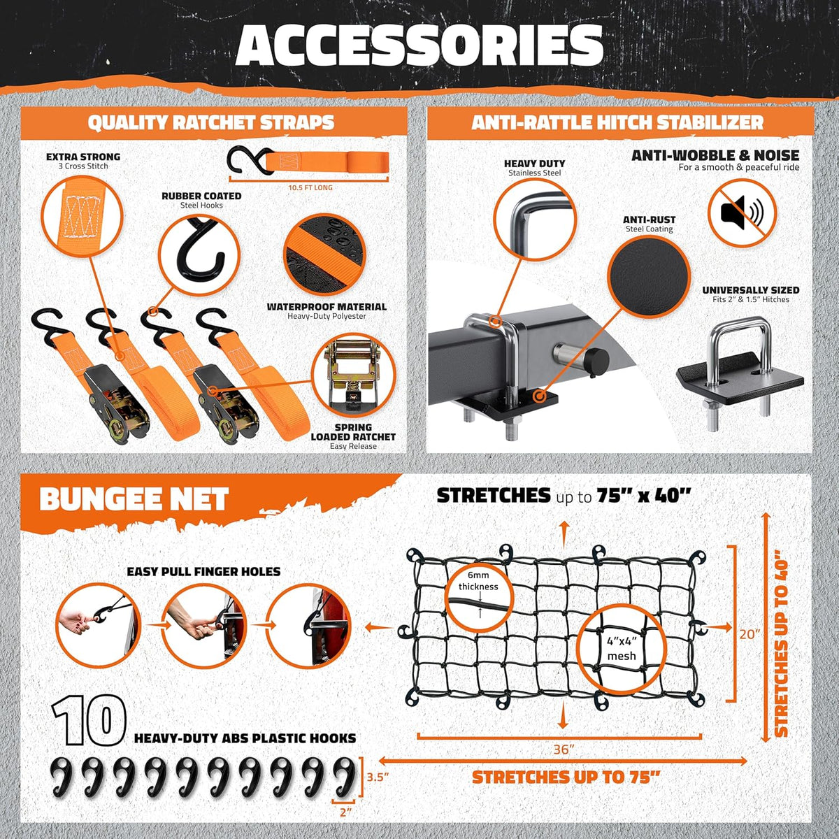 Mockins Porte-bagages pliable en acier résistant aux intempéries pour voiture, VUS et camion avec capacité de 226,8 kg | Récepteur d'attelage de 5,1 cm et accessoires de remorque cargo 152,4 x 50,8 x