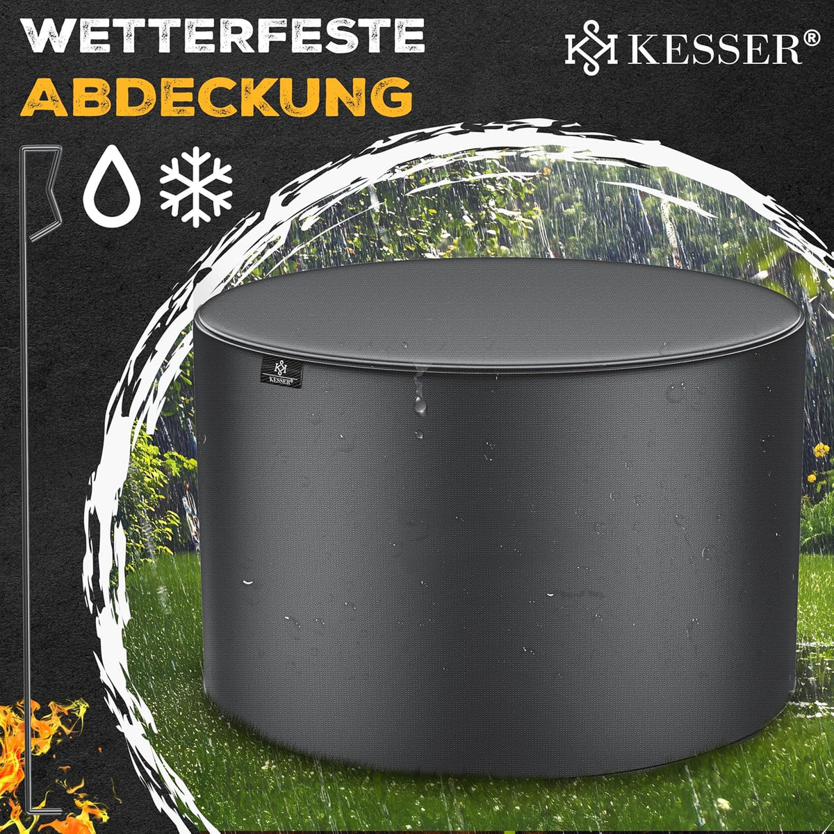 KESSER? Brasero avec grille de cuisson ? 65 cm Panier à feu 0,6 mm en acier traité à froid | Brasero mobile avec pneus | Brasero à bois et charbon avec crochet de 60 cm en fonte, ? 52 cm, brosse et
