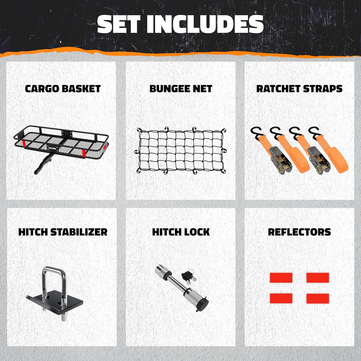 Mockins Porte-bagages pliable en acier résistant aux intempéries pour voiture, VUS et camion avec capacité de 226,8 kg | Récepteur d'attelage de 5,1 cm et accessoires de remorque cargo 152,4 x 50,8 x