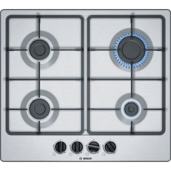 Bosch Serie 4 PGP6B5B60 inbouw gaskookplaat van 60 cm in roestvrij staal, bovenaanzicht