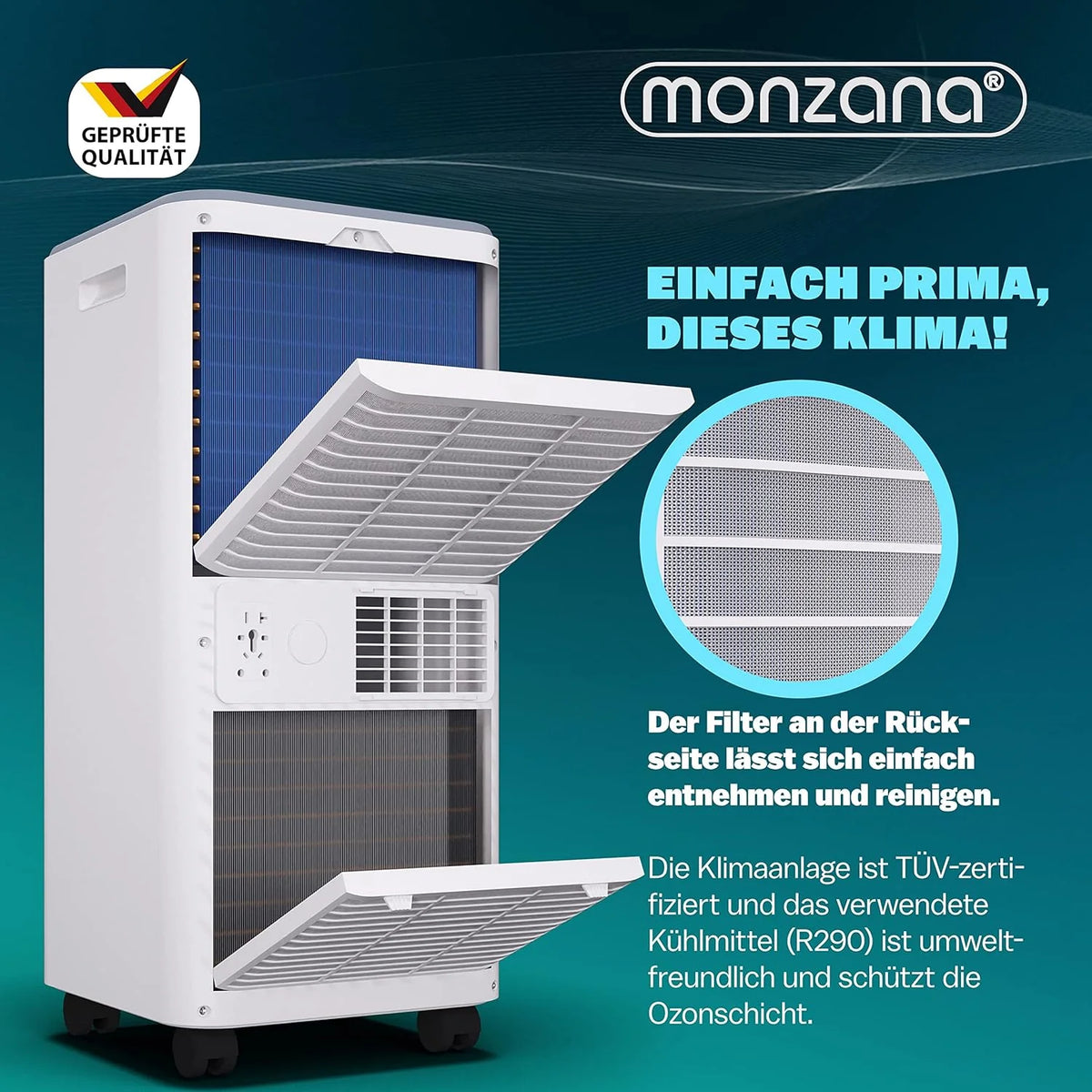 Seitliche Ansicht der mobilen Klimaanlage