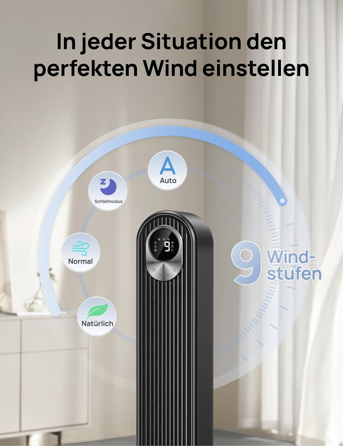 Oszillierender Ventilator im Wohnzimmer