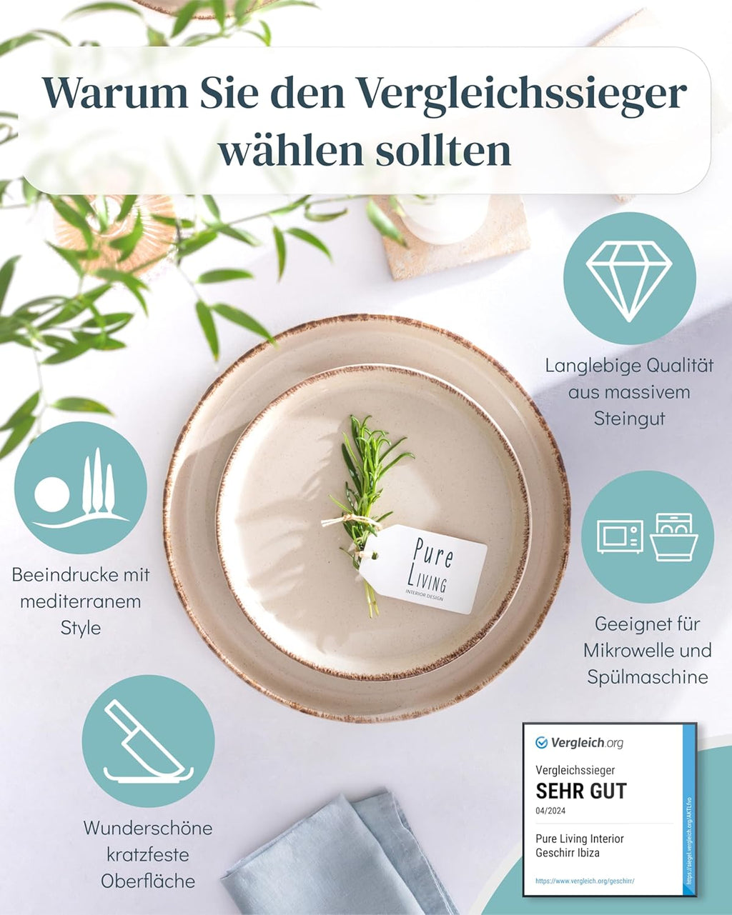 Pure Living Steingut Tafelservice in Beige eingedeckt