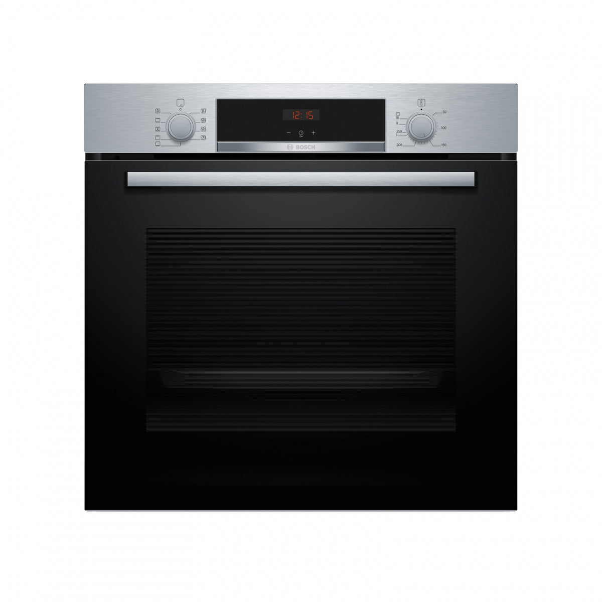 Bosch HBA514ES3 inbouwoven roestvrij staal, vooraanzicht van de RVS oven