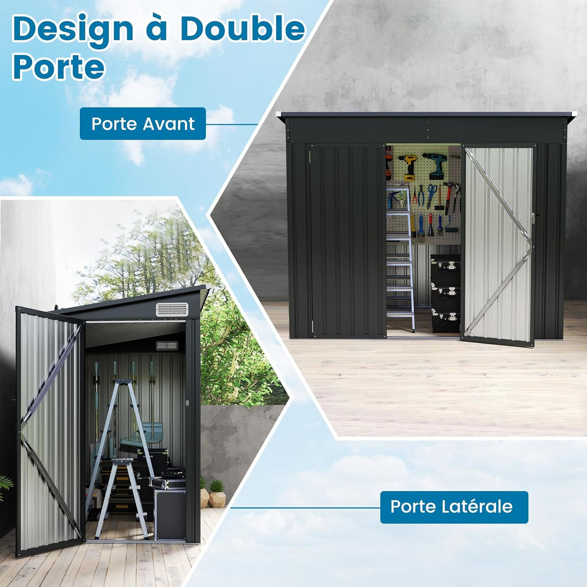 COSTWAY tuinschuur met open voordeur en slot detail
