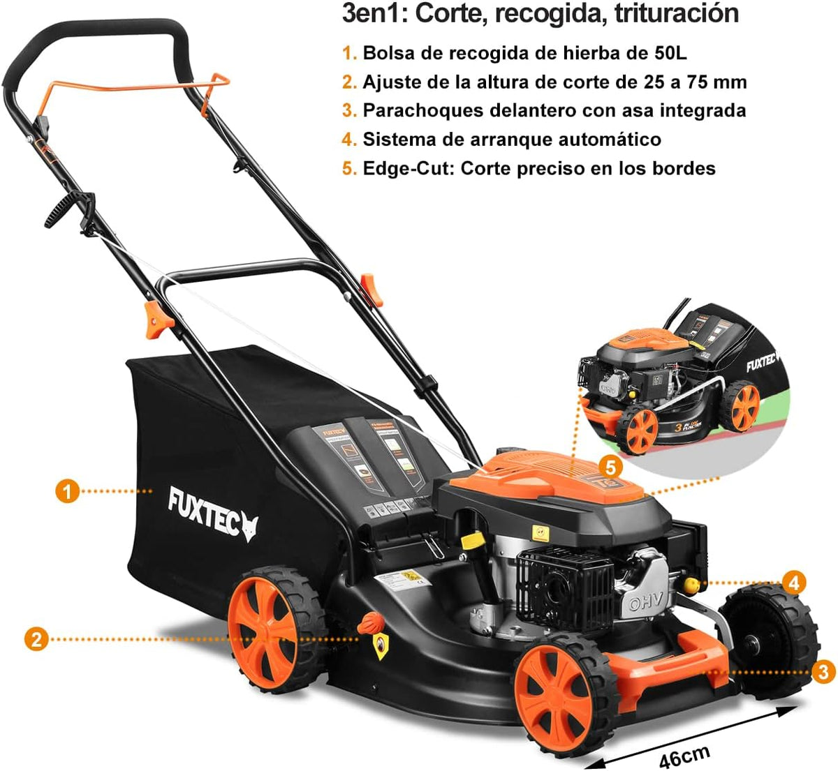FUXTEC FX-RM4646ECO benzinegrasmaaier, carter en motorblok