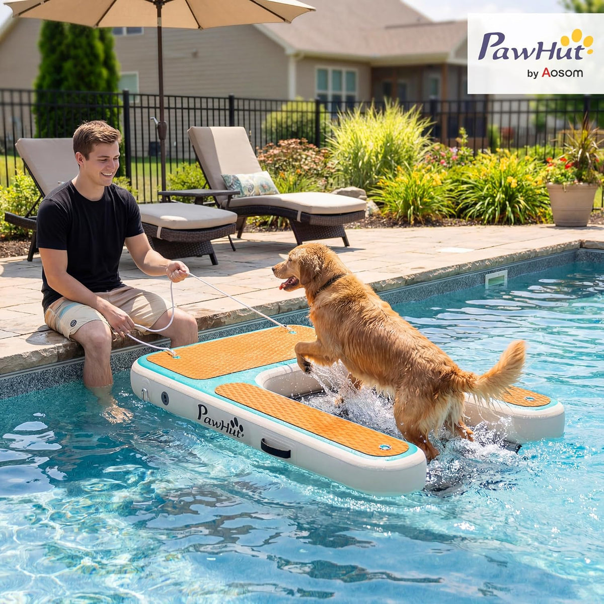 PawHut aufblasbare Hunde-Wasserrampe am See