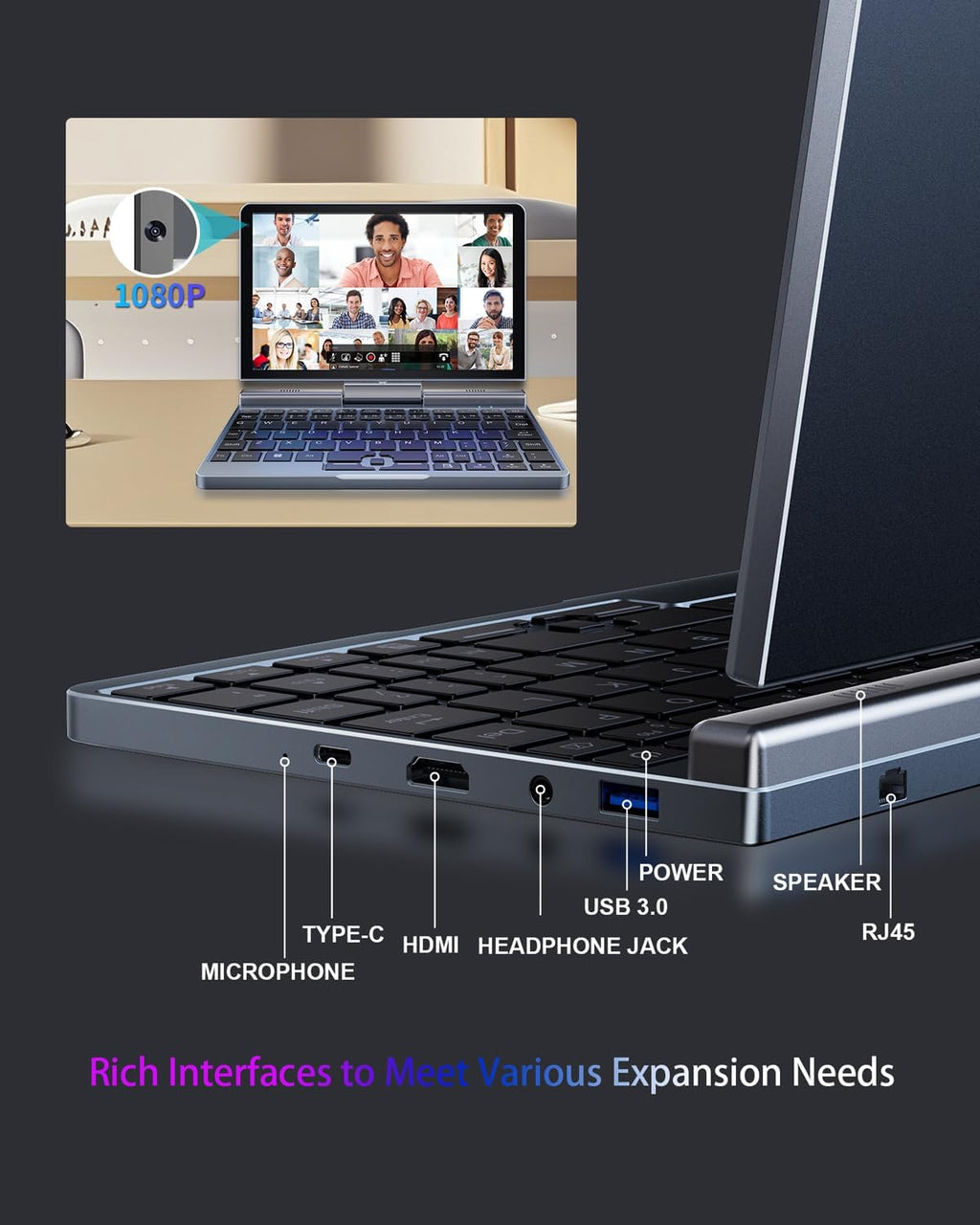 8 inch 2-in-1 mini laptop – tablet modus met kijkstand