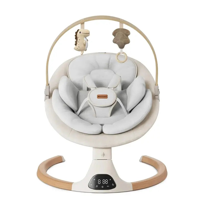 Monamii beige babyschommelwieg met houtnerfafwerking