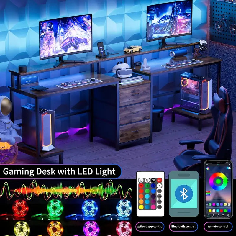 L-vormig LED-bureau voor 2 personen – schuin aanzicht
