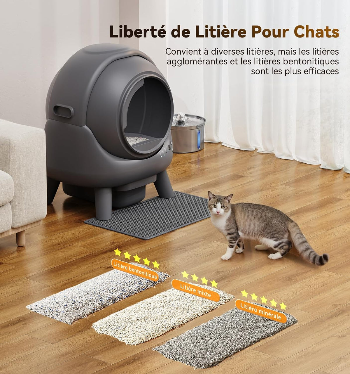 Kat die de automatische kattenbak gebruikt