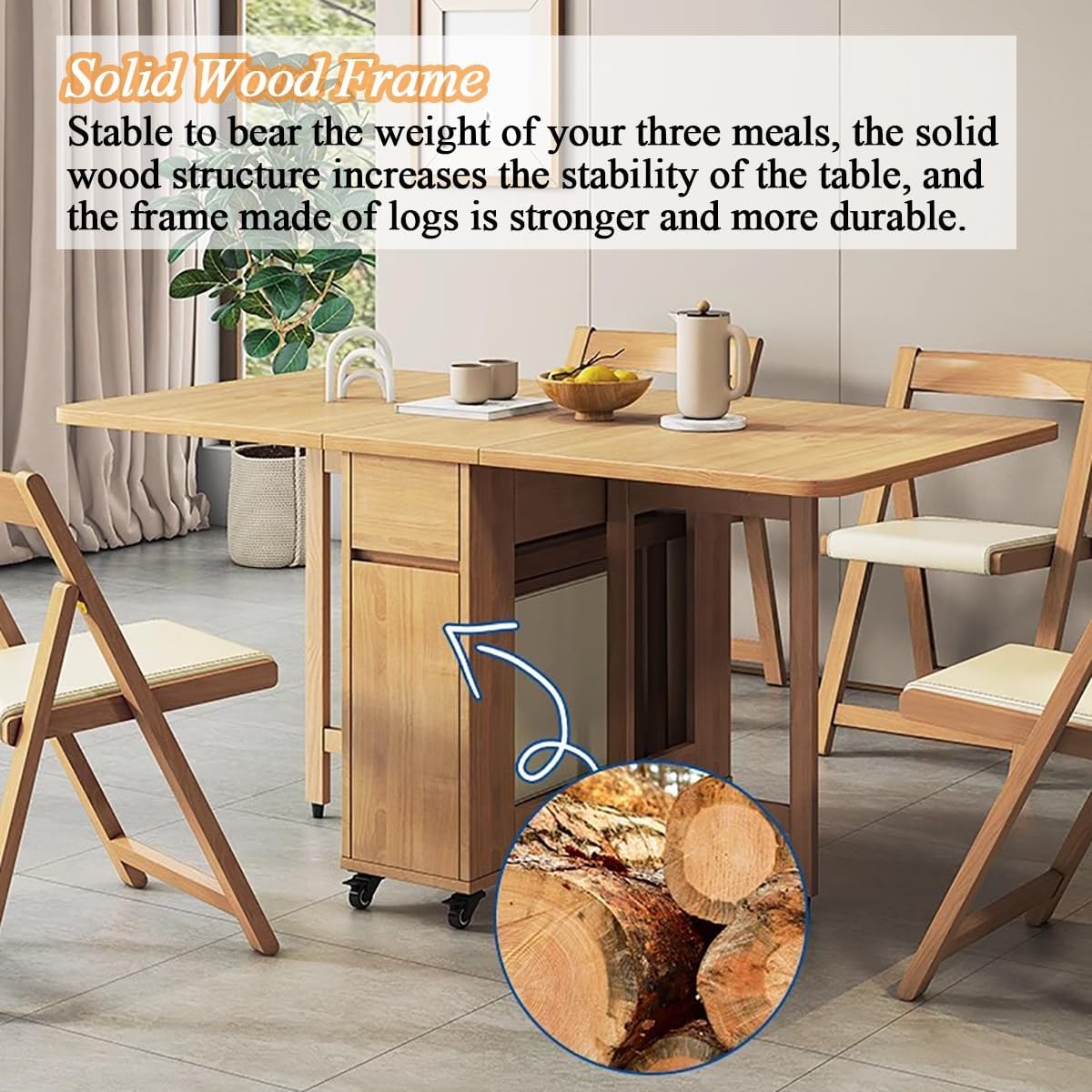 Opklapbare houten eettafel – opgevouwen compacte tafel