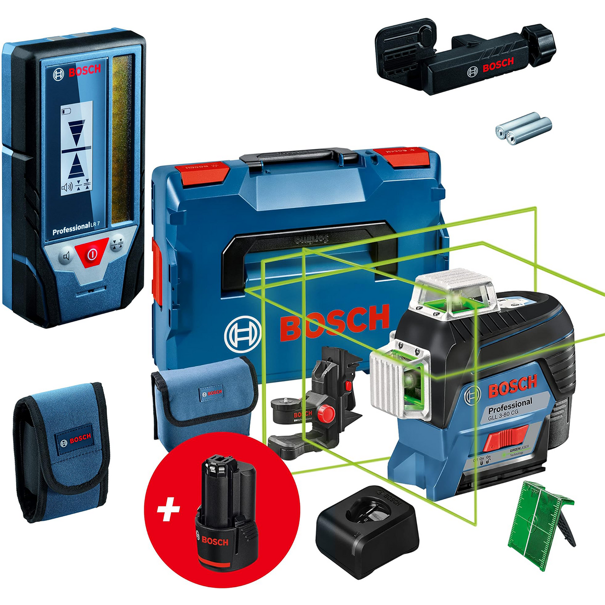 Bosch Professional GLL 3-80 CG kruislijnlaser met rode en groene lijnen