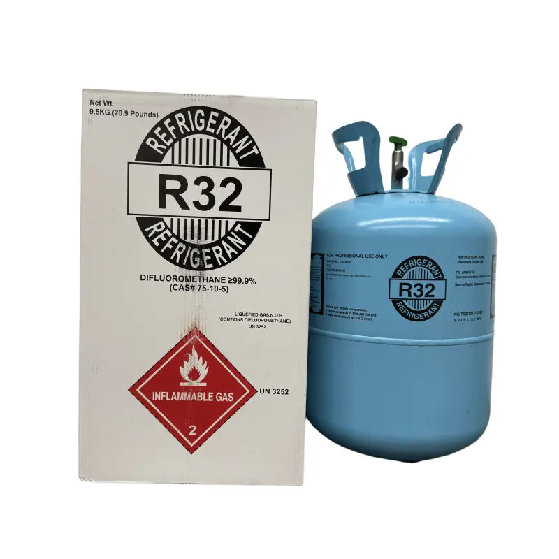 R32 koelmiddel cilinder 9,5 kg – R32 cilinder op een werkplaatsvloer
