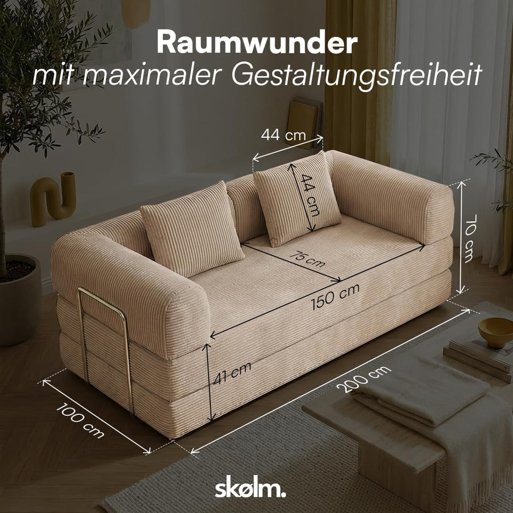 skølm Lofn Schlafsofa in Taupe Cord-Optik