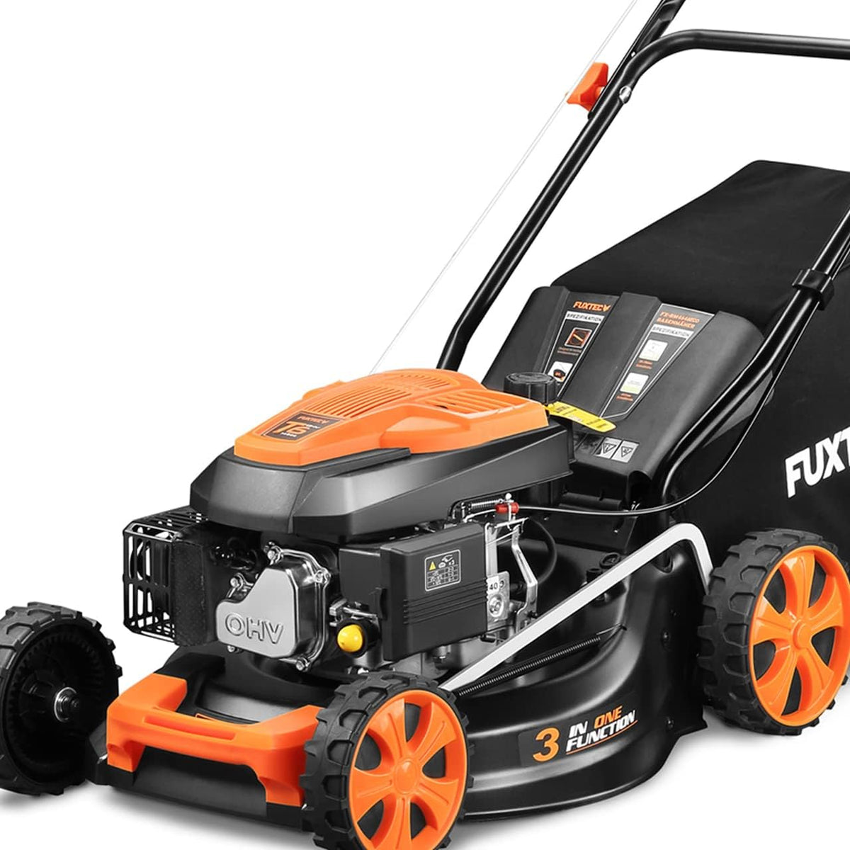 FUXTEC FX-RM4646ECO benzinegrasmaaier, grote wielen op het gras