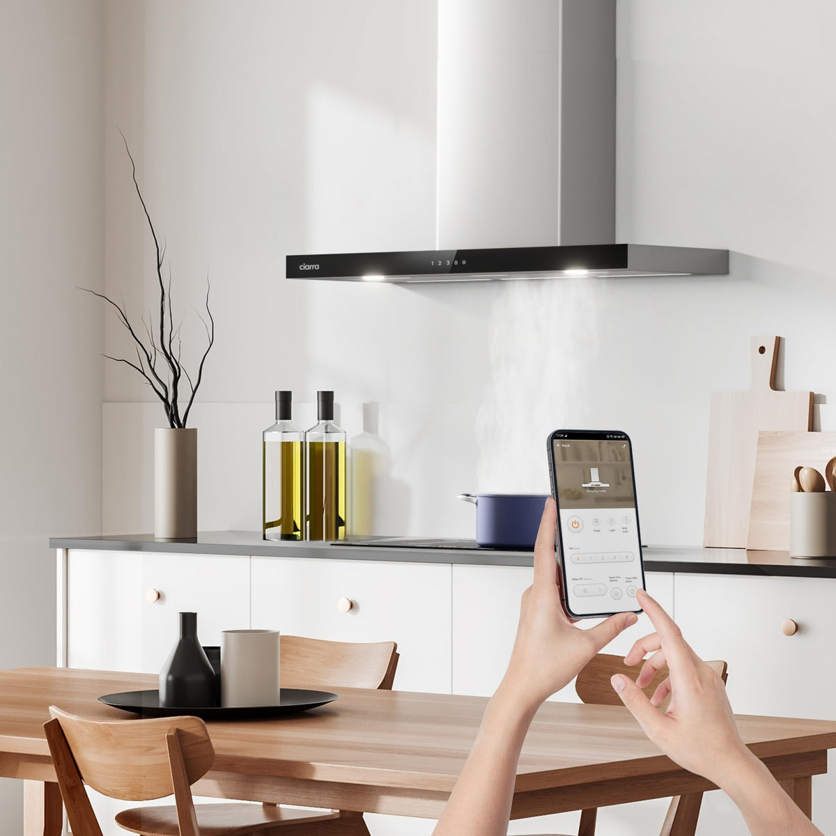 Ciarra afzuigkap in een moderne RVS-keuken