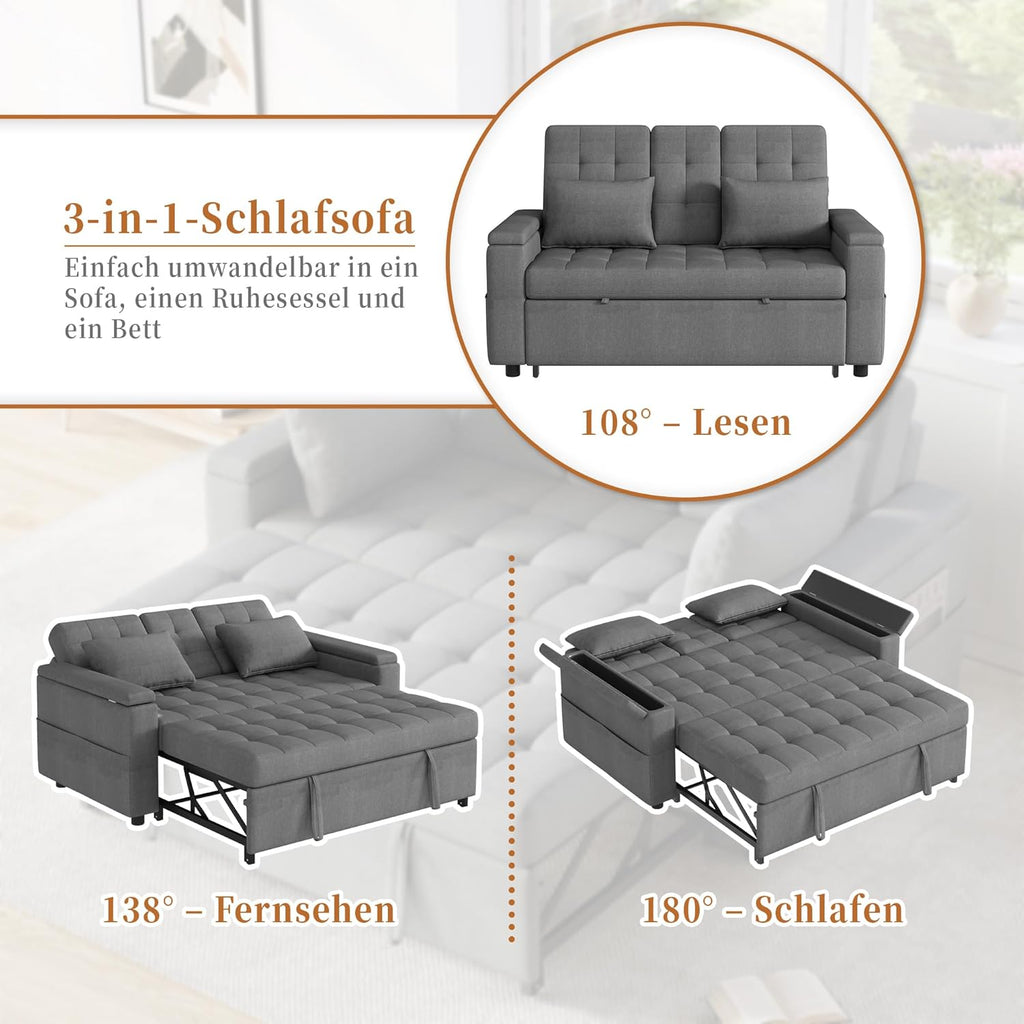 2-Sitzer Schlafsofa Grau mit Stauraum – Seitenansicht