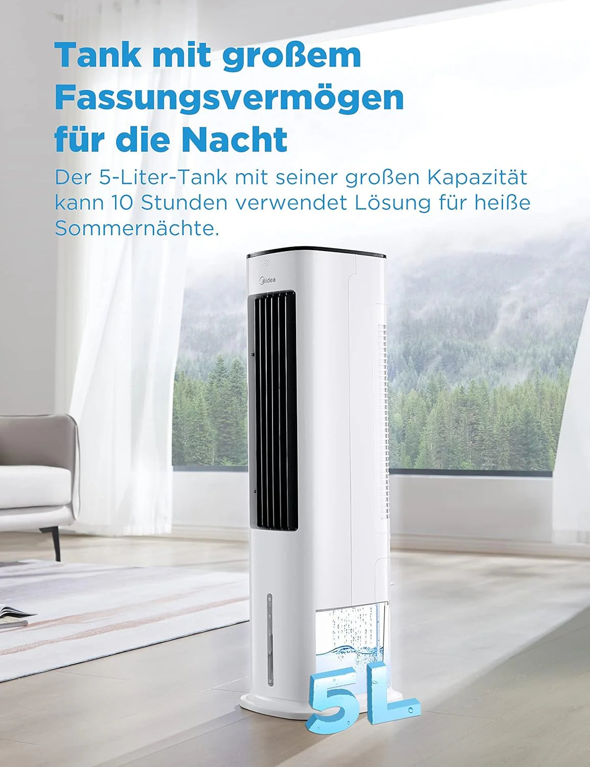 Produktbild: Midea Luftkühler mit Wasserkühlung – Detailansicht Bedienelemente