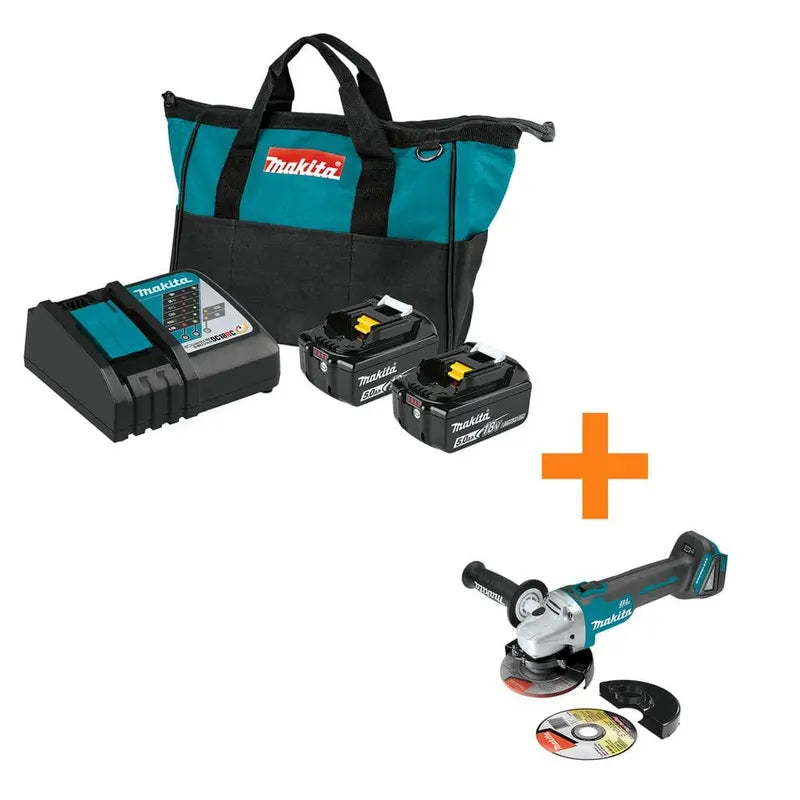 Makita 18V LXT starterkit met accu, snellader en haakse slijper