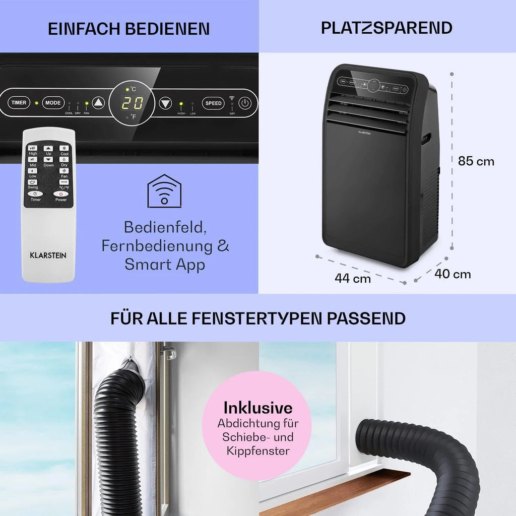 Produktbild: Klarstein Mobile Klimaanlage mit Abluftschlauch – Seitenansicht