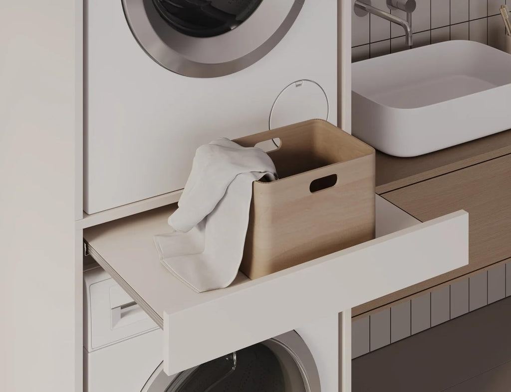 PLATAN ROOM witte stapelkast - open kast met apparatuur