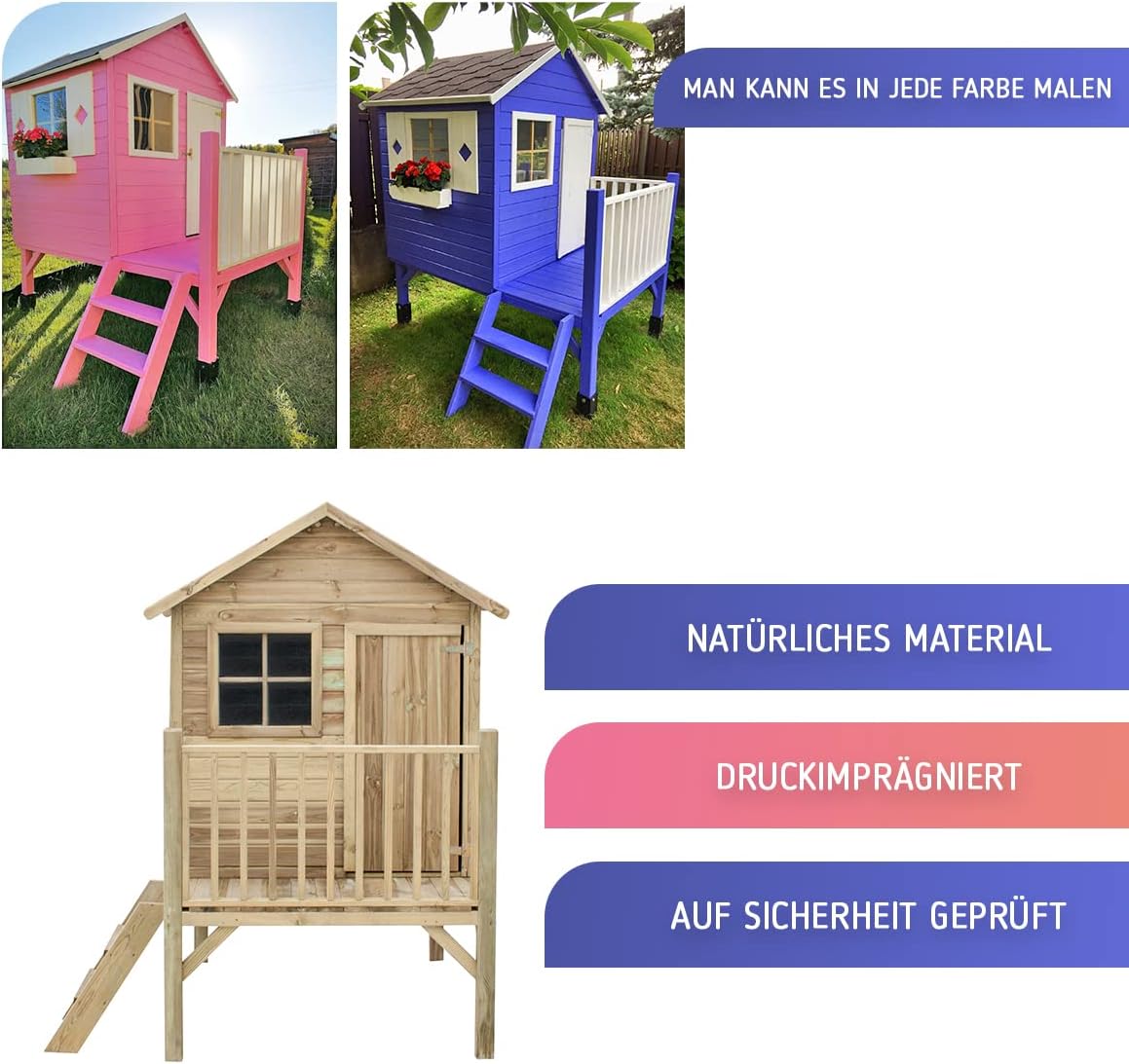 Kinderspielhaus Kiefernholz Garten – Gesamtansicht