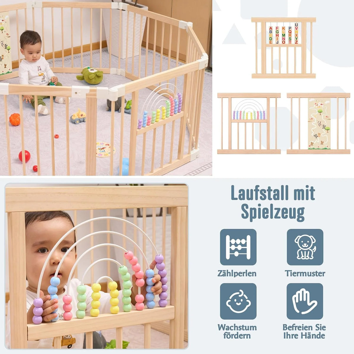 Detail der glatt geschliffenen Holzelemente
