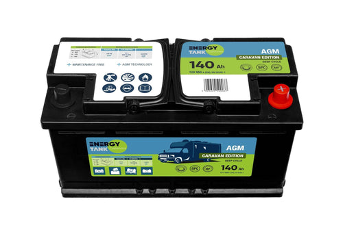 12V AGM 140Ah deep cycle accu, vooraanzicht met polen