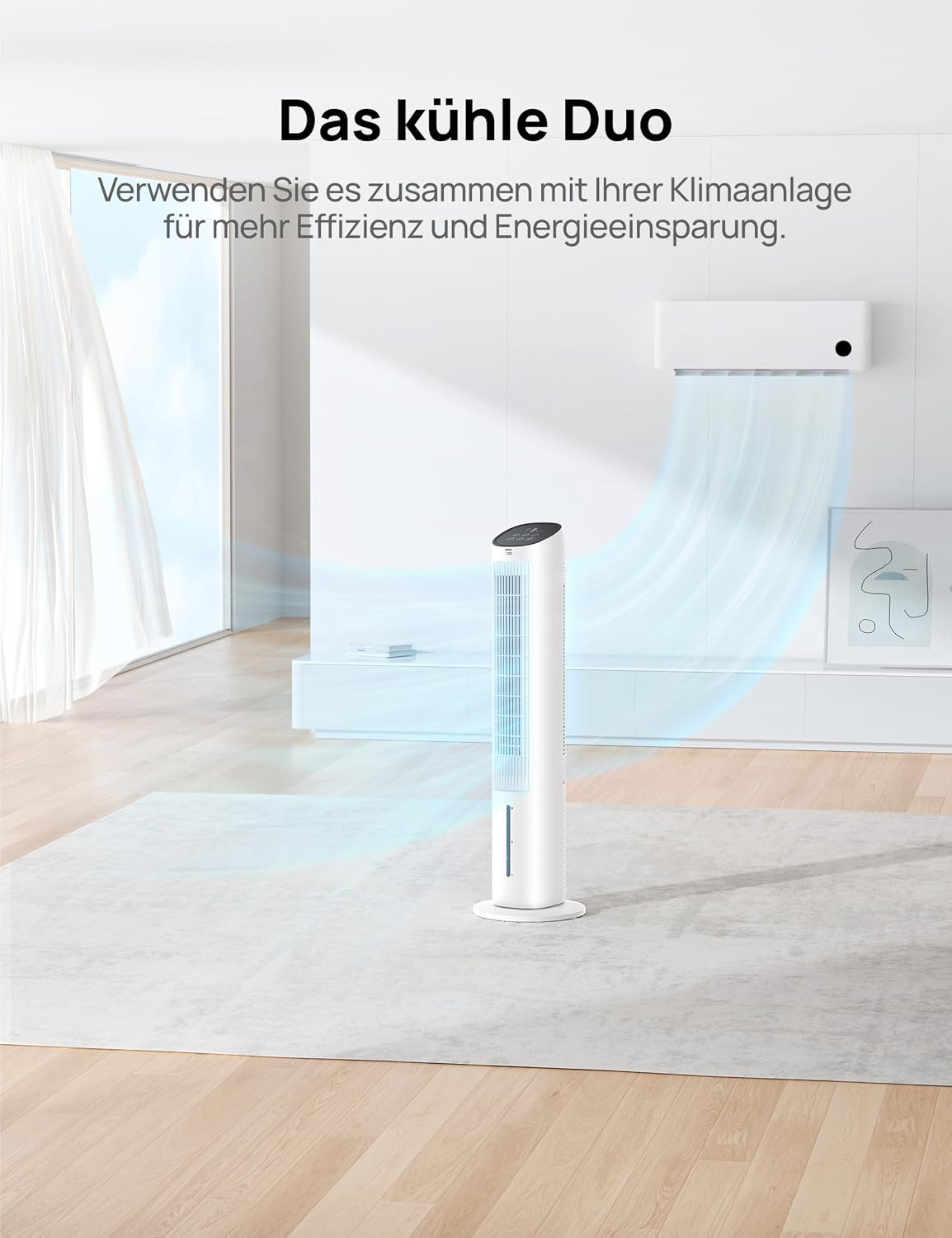 Schwenkfunktion des Turmventilators im Einsatz