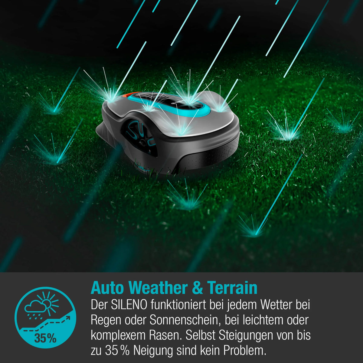 Gardena SILENO minimo robotmaaier, snijunit van dichtbij