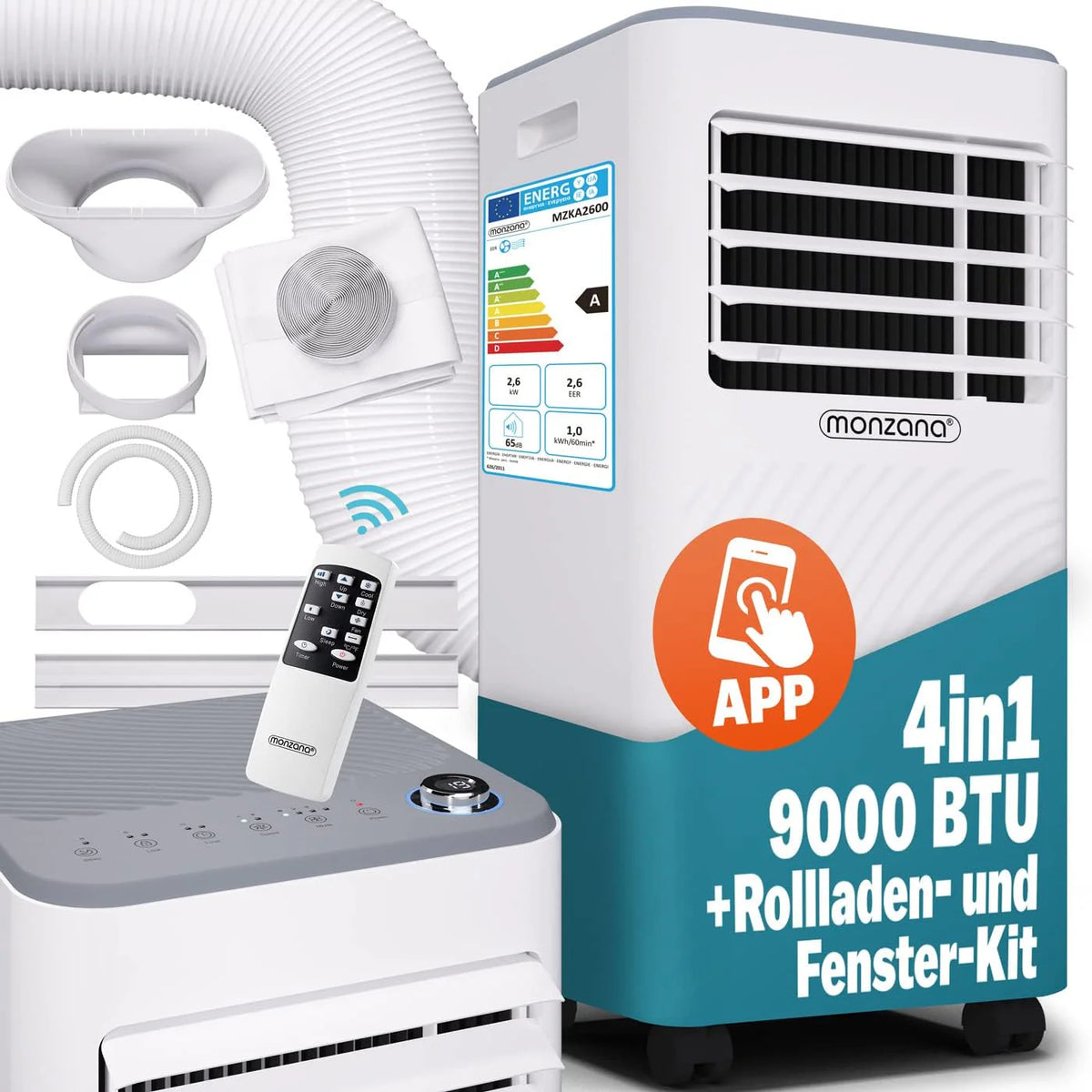 Monzana Mobile Klimaanlage MZKA2000 7000 BTU, 3in1, 25 m², 24 h Timer, Fernbedienung