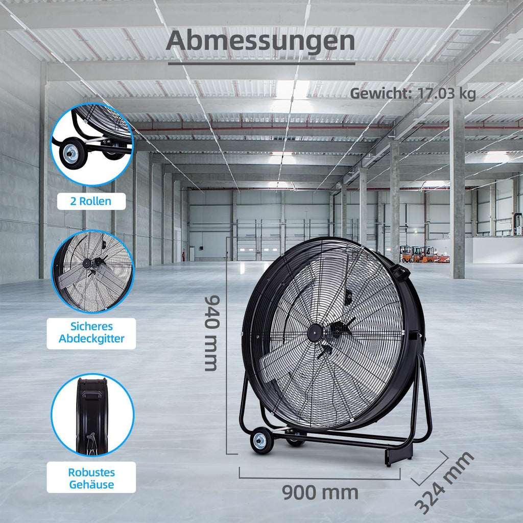 Seitliche Ansicht des Industrie-Ventilators