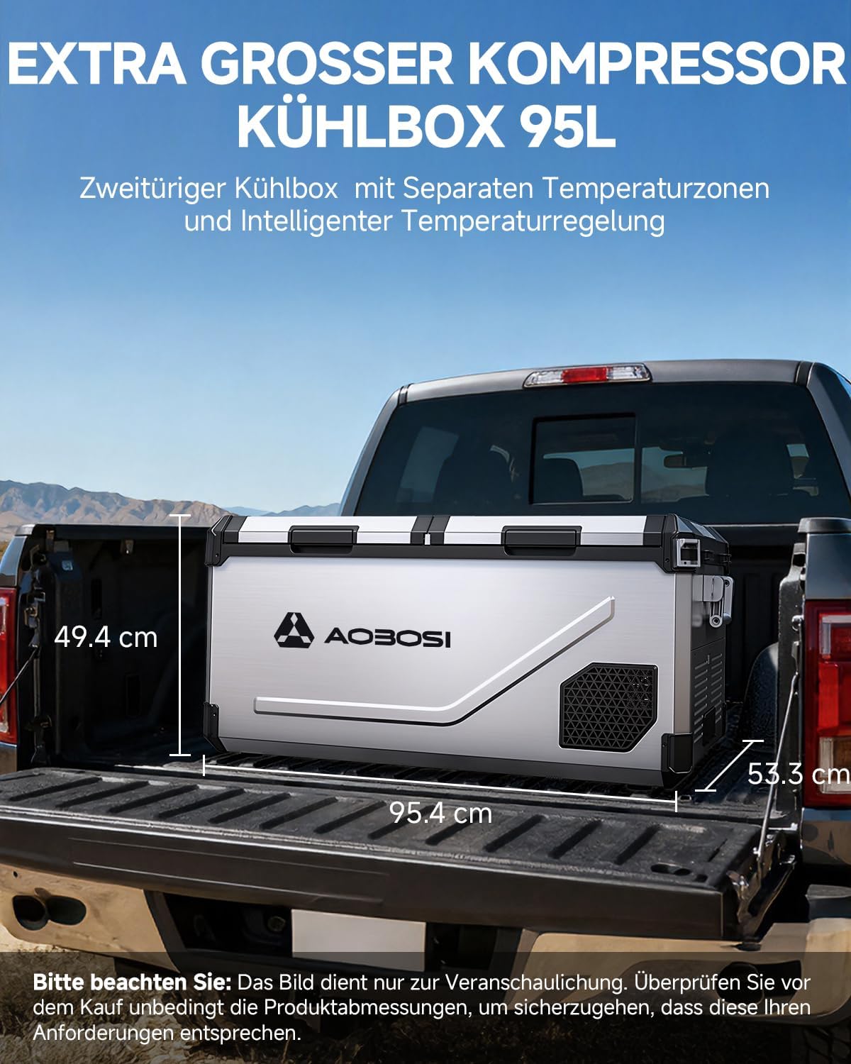 Produktbild: AAOBOSI 95L Kompressor Kühlbox Dual Zone bis -20℃，Edelstahlg – Rückansicht