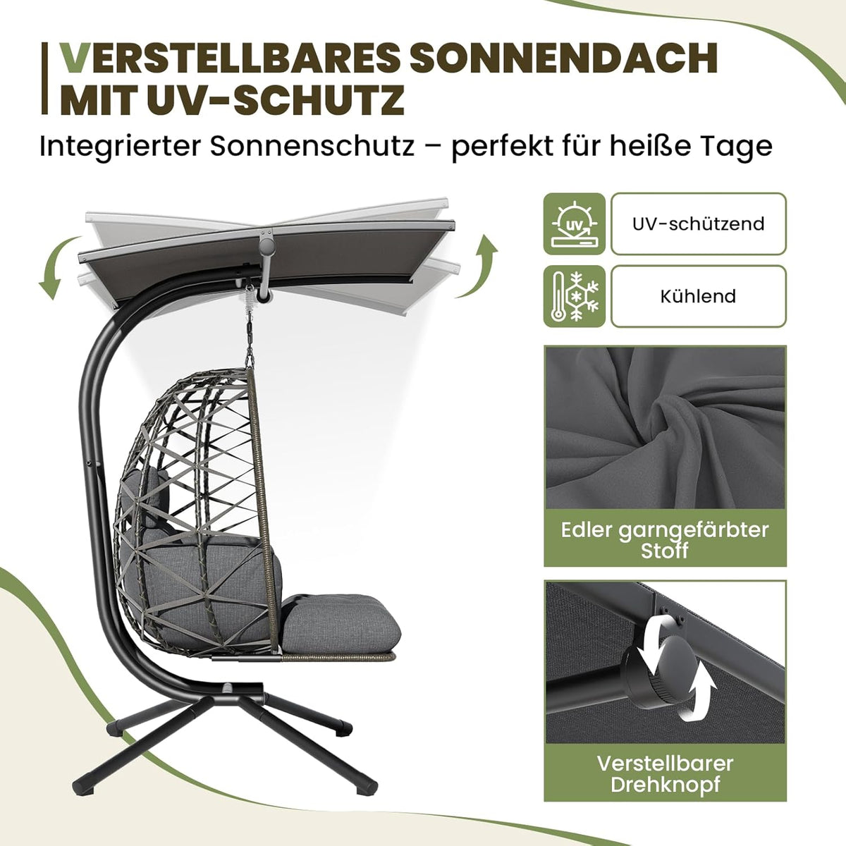 UDPATIO Hängesessel Outdoor Grau – Materialdetail