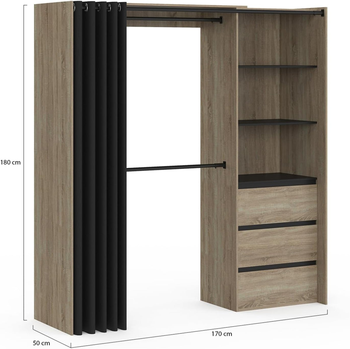 Detail van de 3 lades in beukenhout